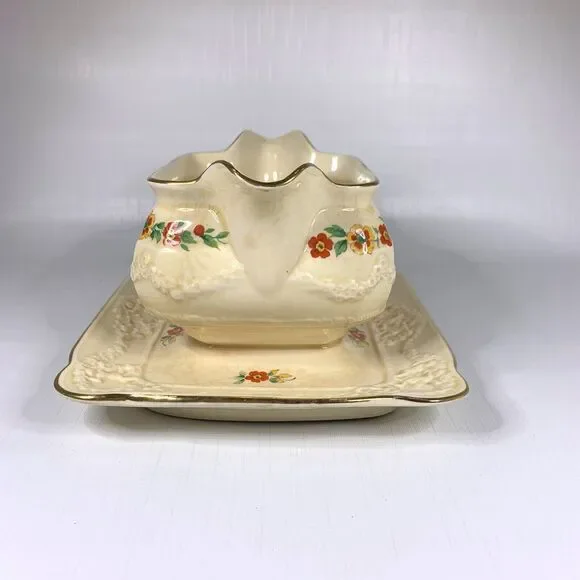 Adams England Gravy Boat Titian Ware Royal Ivory England 6109 Cottage Core Vtg - Picture 2 of 10